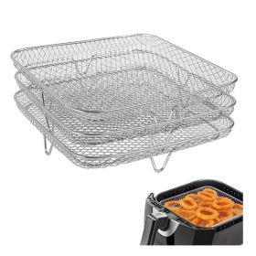 Air Fryer Baskets 8 inch Stackable Air Fry Crisper Basket 304 Stainless Steel Crisper Tray for Oven Air Fryer Accessory 3 Piece Square