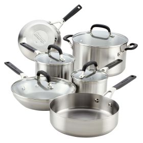10 Pieces Brushed Stainless Steel Cookware Set